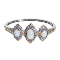 Premium Ethiopian Welo Opal and Tanzanite Bangle Bracelet in Vermeil YG and Platinum Over Sterling Silver (7.25 In) 24.40 Grams 11.65 ctw