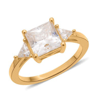 Moissanite Trilogy Ring in Vermeil Yellow Gold Over Sterling Silver 3.15 ctw