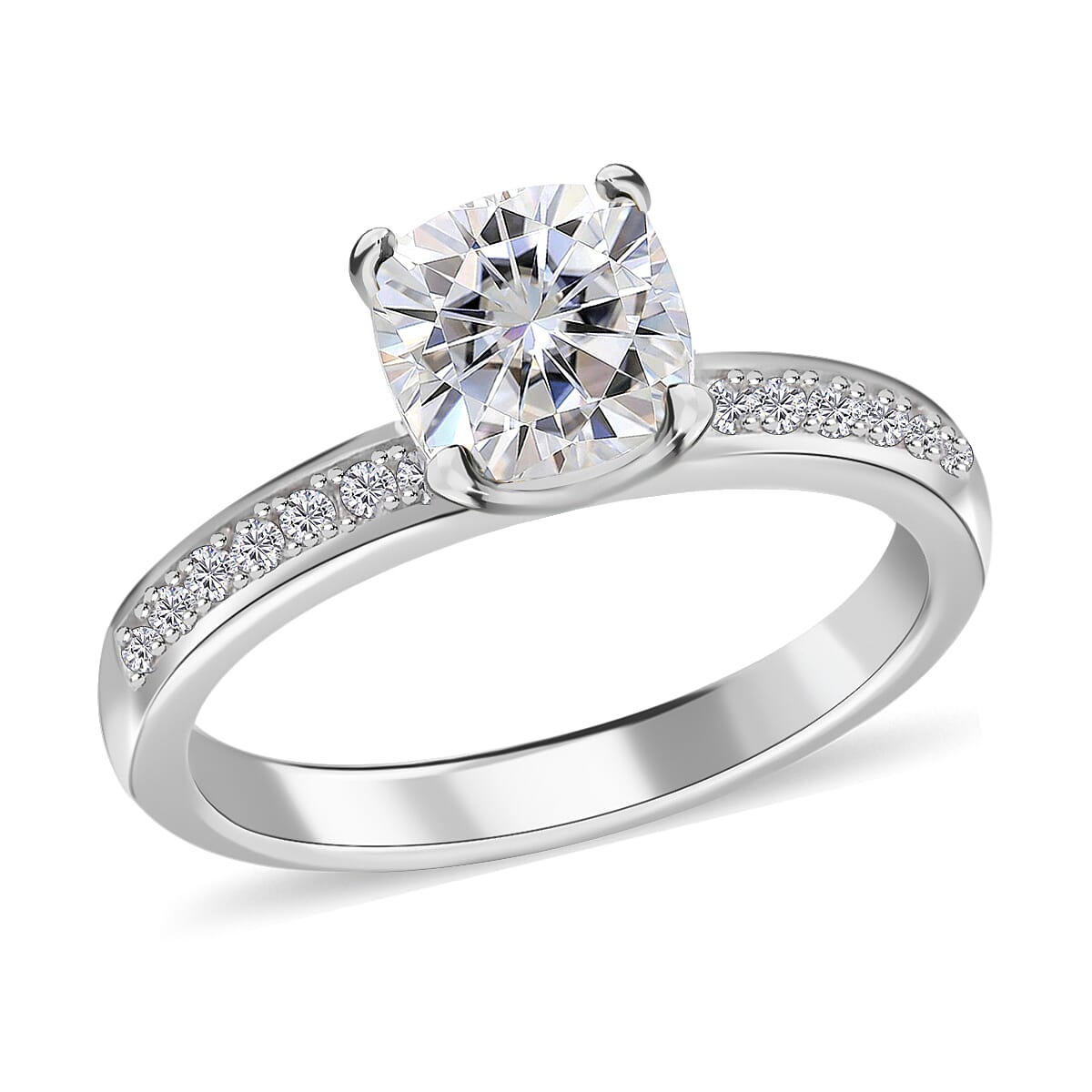 Moissanite Ring in Rhodium Over Sterling Silver 1.85 ctw