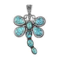 Artisan Crafted Blue Moon Turquoise Dragonfly Pendant in Sterling Silver 9.75 ctw