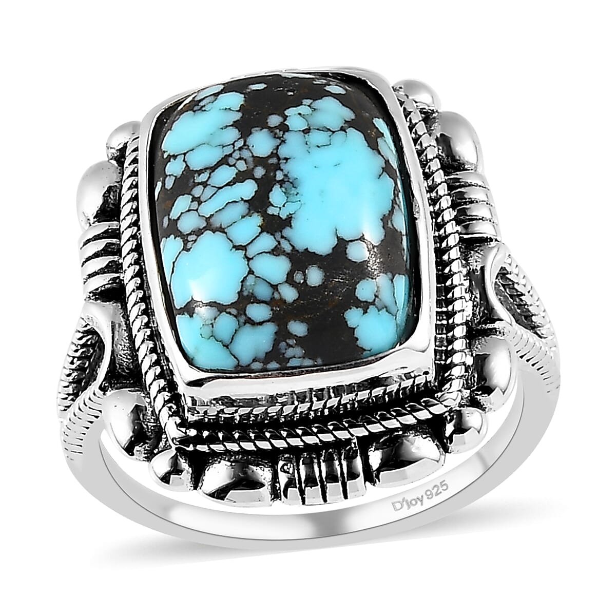 Artisan Crafted  Turquoise Solitaire Ring in Sterling Silver (Size 10.0)