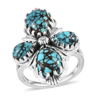Artisan Crafted Blue Moon Turquoise Floral Ring in Sterling Silver 4.90 ctw