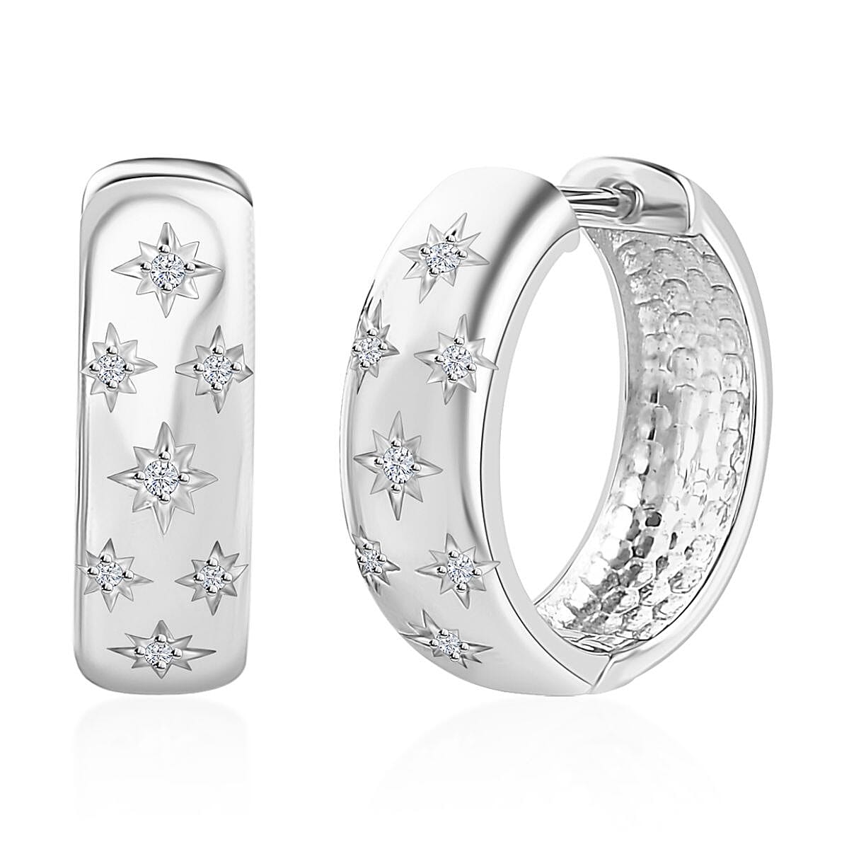 Moissanite Hoop Earrings in Platinum Over Sterling Silver 0.10 ctw