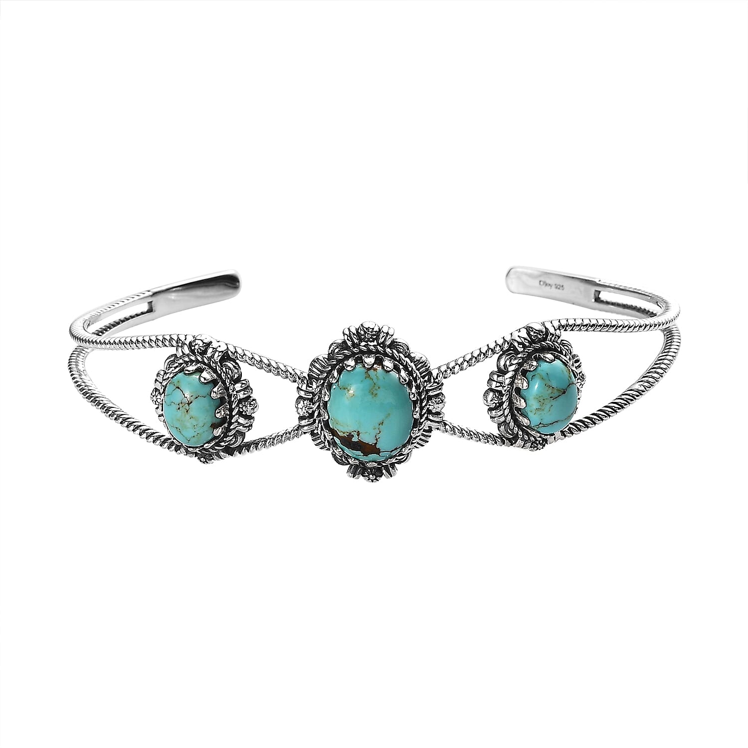 Artisan Crafted Blue Moon Turquoise Cuff Bracelet in Sterling Silver (7.25 In) 8.25 ctw