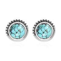 Artisan Crafted Blue Moon Turquoise Solitaire Stud Earrings in Sterling Silver 1.65 ctw