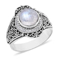 BALI LEGACY Kuisa Rainbow Moonstone, Natural White Zircon Ring in Sterling Silver (Size 10.0) 4.15 ctw - Sticky add to cart bar