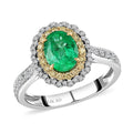14K White Gold Emerald, Natural Yellow and White Diamond Double Halo Ring (3.75 g) 1.80 ctw - Sticky add to cart bar