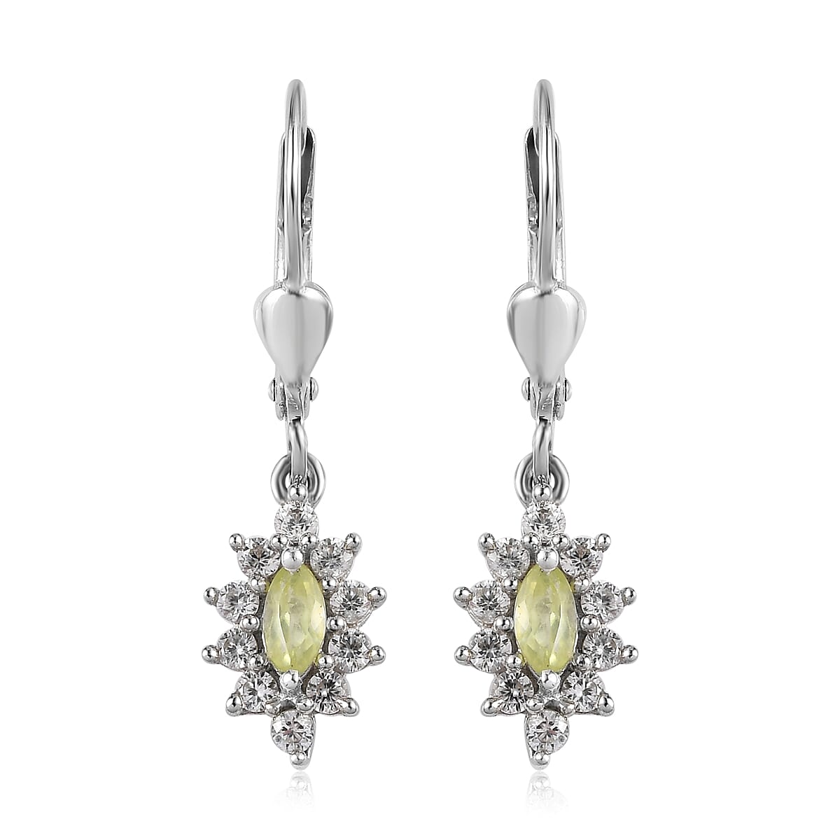 Premium Natural Chrysoberyl and White Zircon Lever Back Earrings in Platinum Over Sterling Silver 1.00 ctw