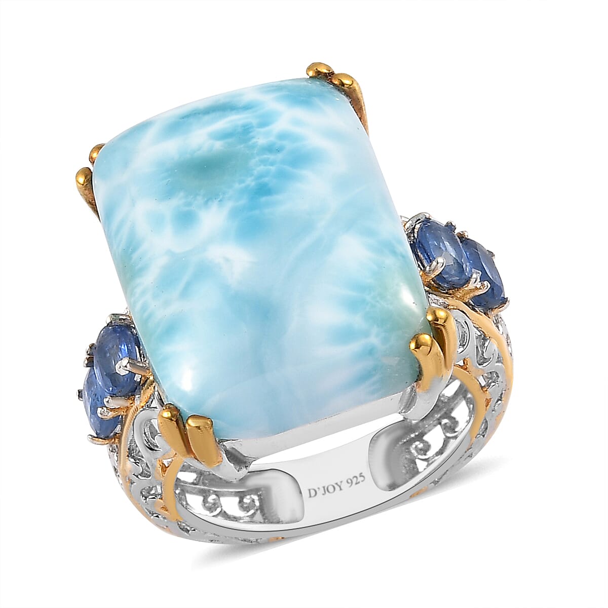 Premium Larimar and Kashmir Kyanite Ring in Vermeil Yellow Gold and Platinum Over Sterling Silver 22.25 ctw