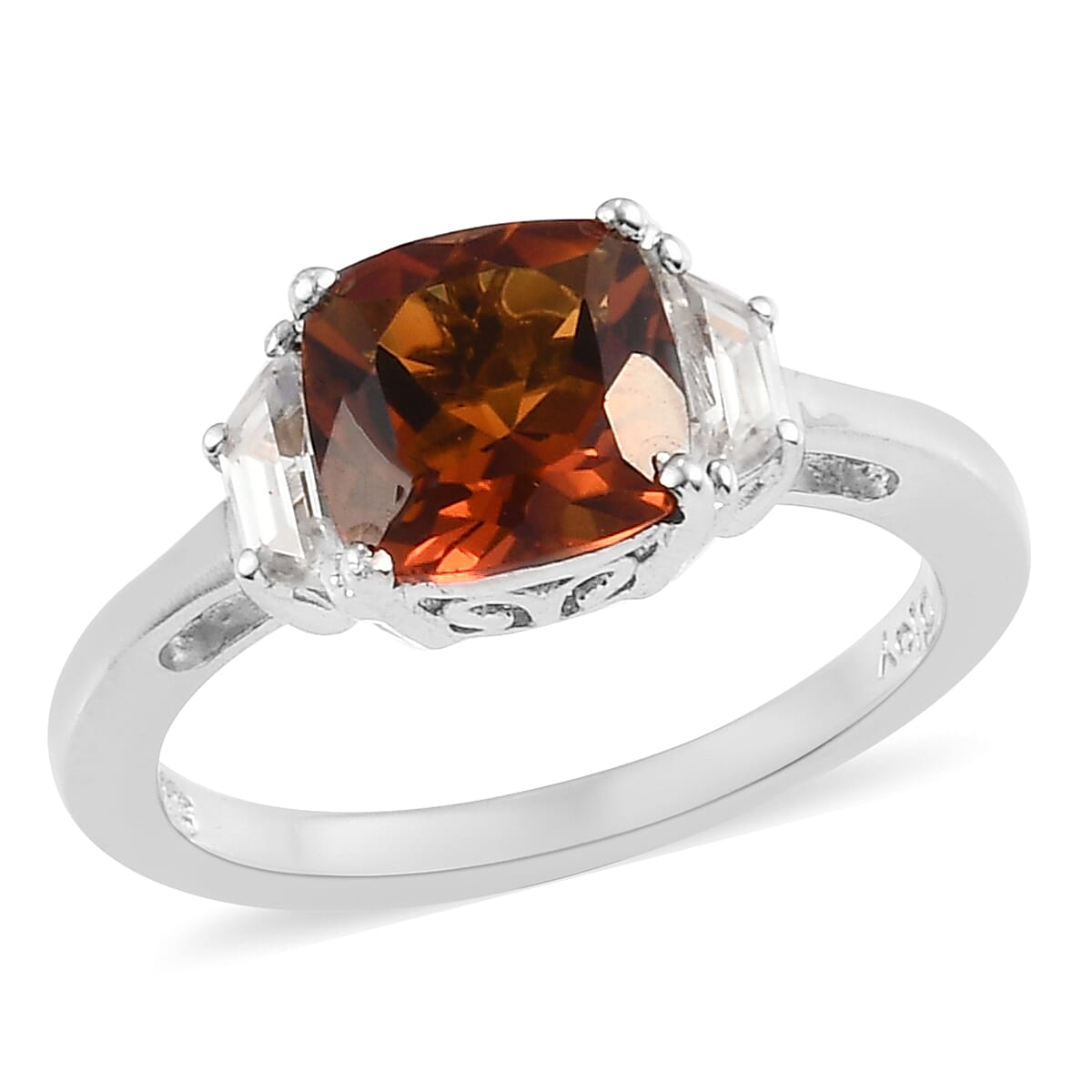 Brazilian Red Citrine, Natural White Zircon Ring in Platinum Over Sterling Silver (Size 10.0) 1.85 ctw