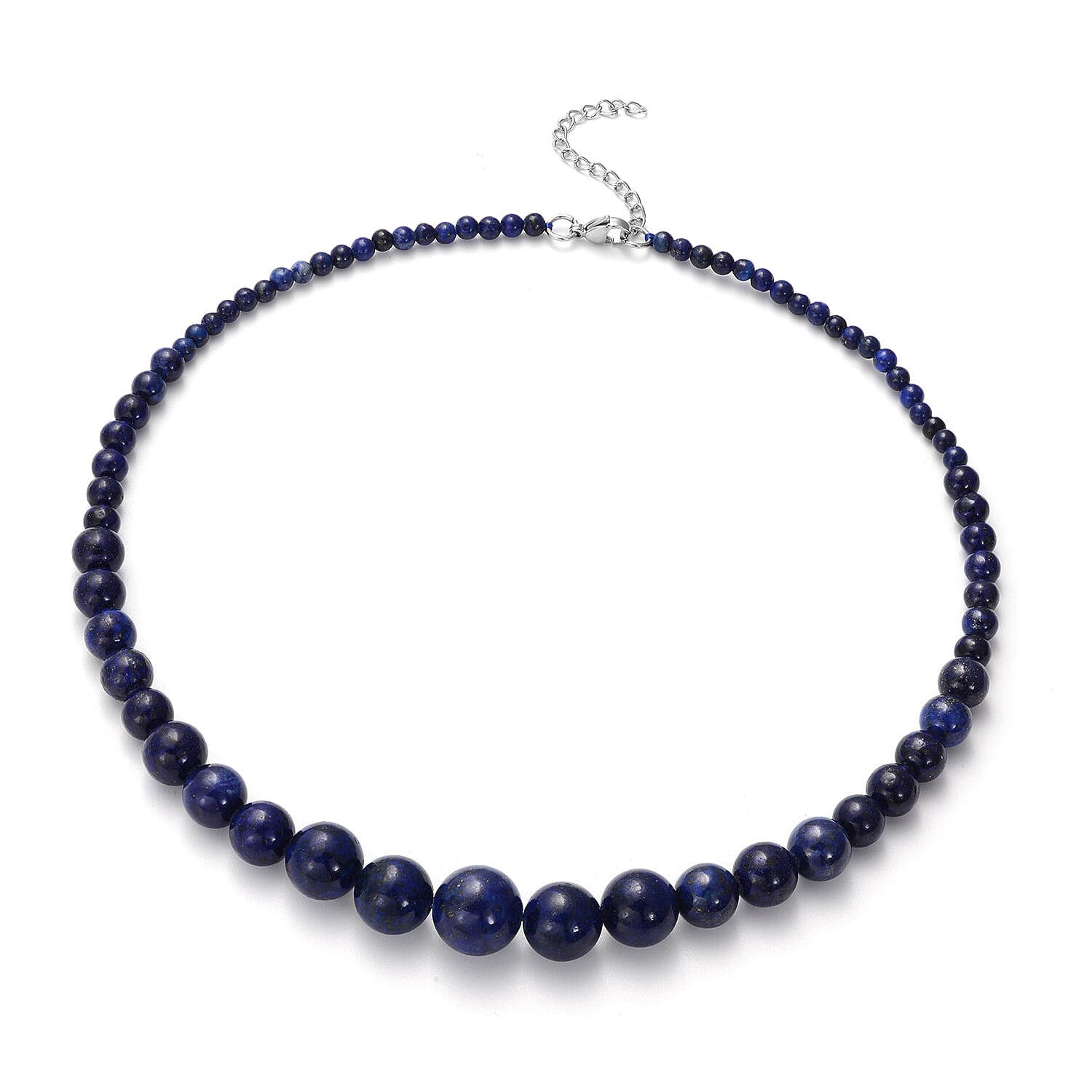 Lapis Lazuli 3-15mm Beaded Graduated Necklace 18 Inches in Stainless Steel 210.00 ctw