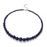 Lapis Lazuli 3-15mm Beaded Graduated Necklace 18 Inches in Stainless Steel 210.00 ctw