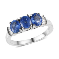 Ceylon Blue Sapphire, Diamond Ring in Platinum Over Sterling Silver (Size 10.0) 1.55 ctw