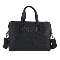 Black Crocodile Embossed Pattern Genuine Leather Laptop Bag (14.5"x2.8"x11.02") with Handle Drop & Detachable Shoulder Strap