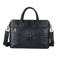 Black Crocodile Embossed Pattern Genuine Leather Men's Laptop Bag (15"x2"x11") with 4.5" Handle Drop and 45" Shoulder Strap