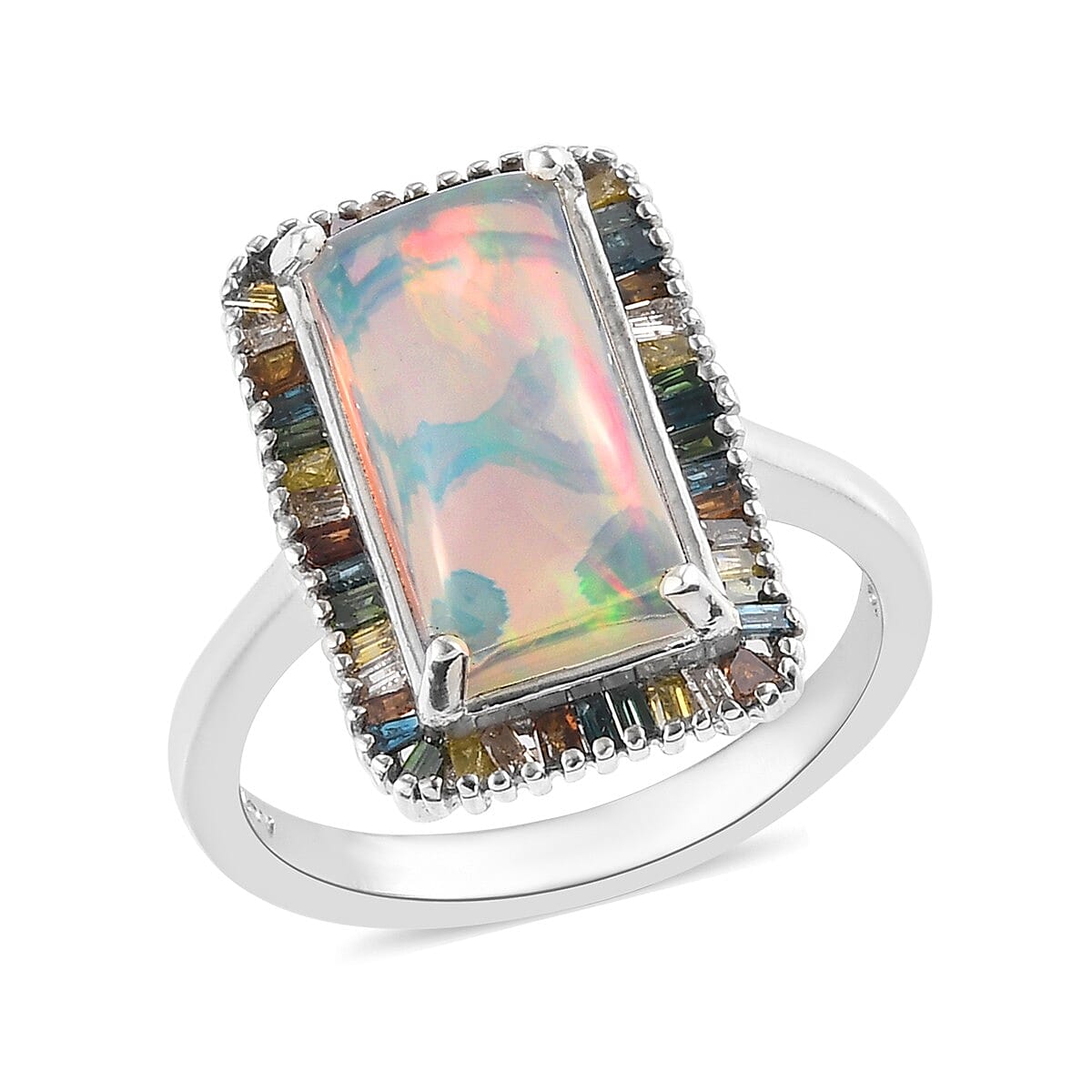 Premium Wegel Tena Ethiopian Opal and Multi Diamond Halo Ring in Platinum Over Sterling Silver 2.75 ctw