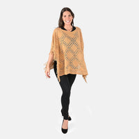 PASSAGE knitted Beige Solid Poncho with Tassels (Acrylic, One Size Fits Most, 33.5"x24")