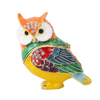 DOORBUSTER White and Black Austrian Crystal, Enameled Owl Shape Trinket Box in Goldtone