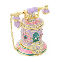 White Austrian Crystal Enameled Telephone Shape Trinket Box in Goldtone (1.97""Ãƒâ€”2.97"")