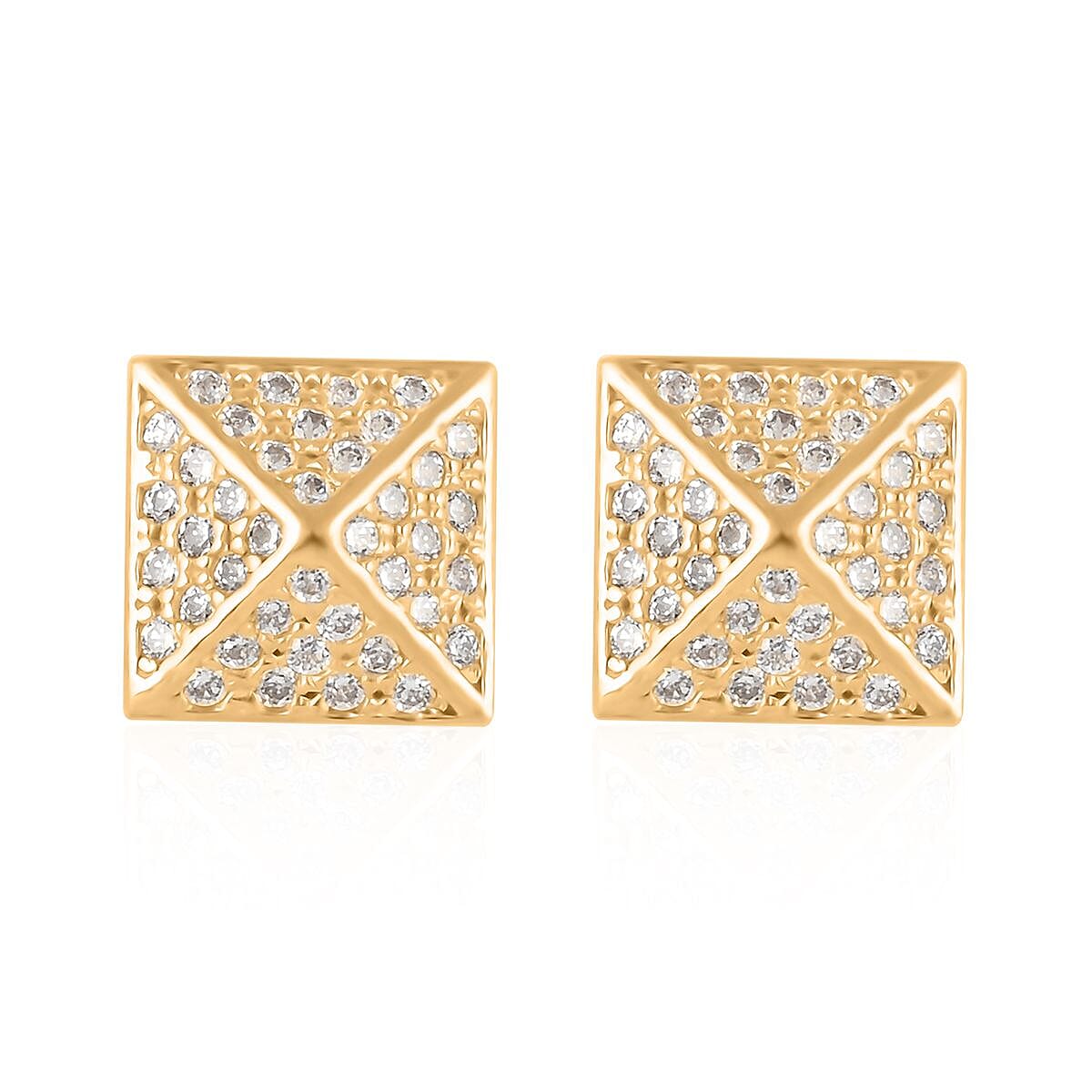 10K Yellow Gold Micropave Square Stud Earrings