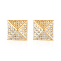 10K Yellow Gold Micropave Square Stud Earrings