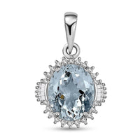 Luxoro 10K White Gold Premium Mangoro Aquamarine and Diamond Sunburst Pendant without Chain 4.25 ctw