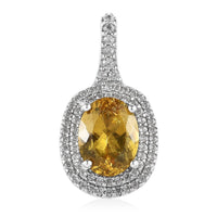 Brazilian Golden Apatite and White Zircon Pendant in Platinum Over Sterling Silver 2.15 ctw