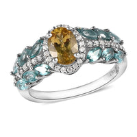 Brazilian Golden Apatite and Multi Gemstone Ring in Platinum Over Sterling Silver 2.10 ctw (Delivery in 3-5 Business Days)