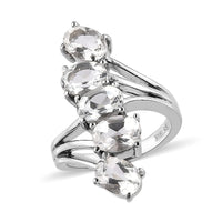 White Topaz 5 Stone Ring in Stainless Steel 4.75 ctw