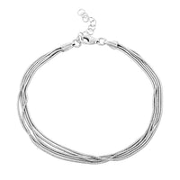 Italian Rhodium Over Sterling Silver 5 Lines Star Dust Snake Bracelet (7.00 In) 4.70 Grams