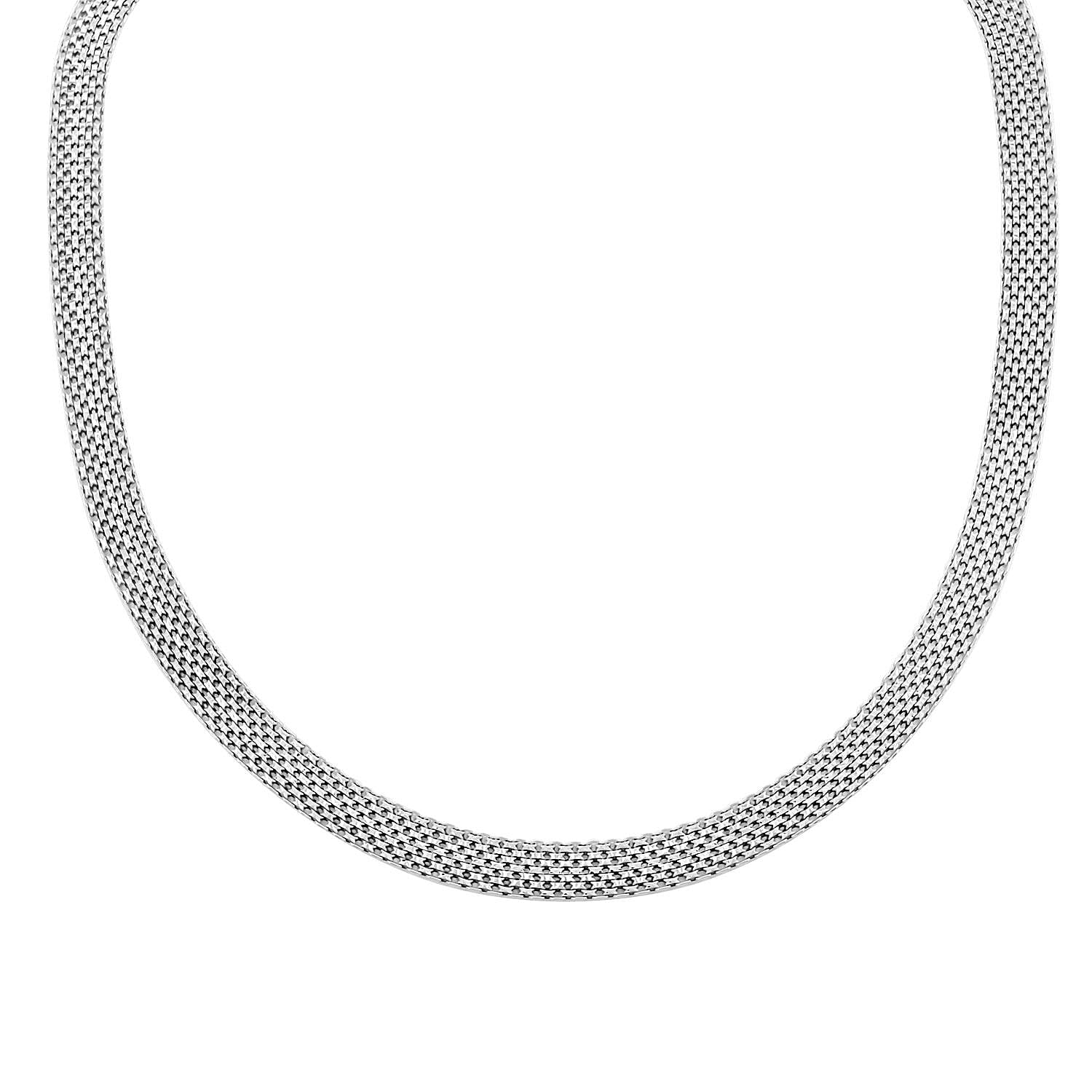 Italian Sterling Silver Bismark 8 Lines Pave Necklace (18 Inches) (14.6 g)