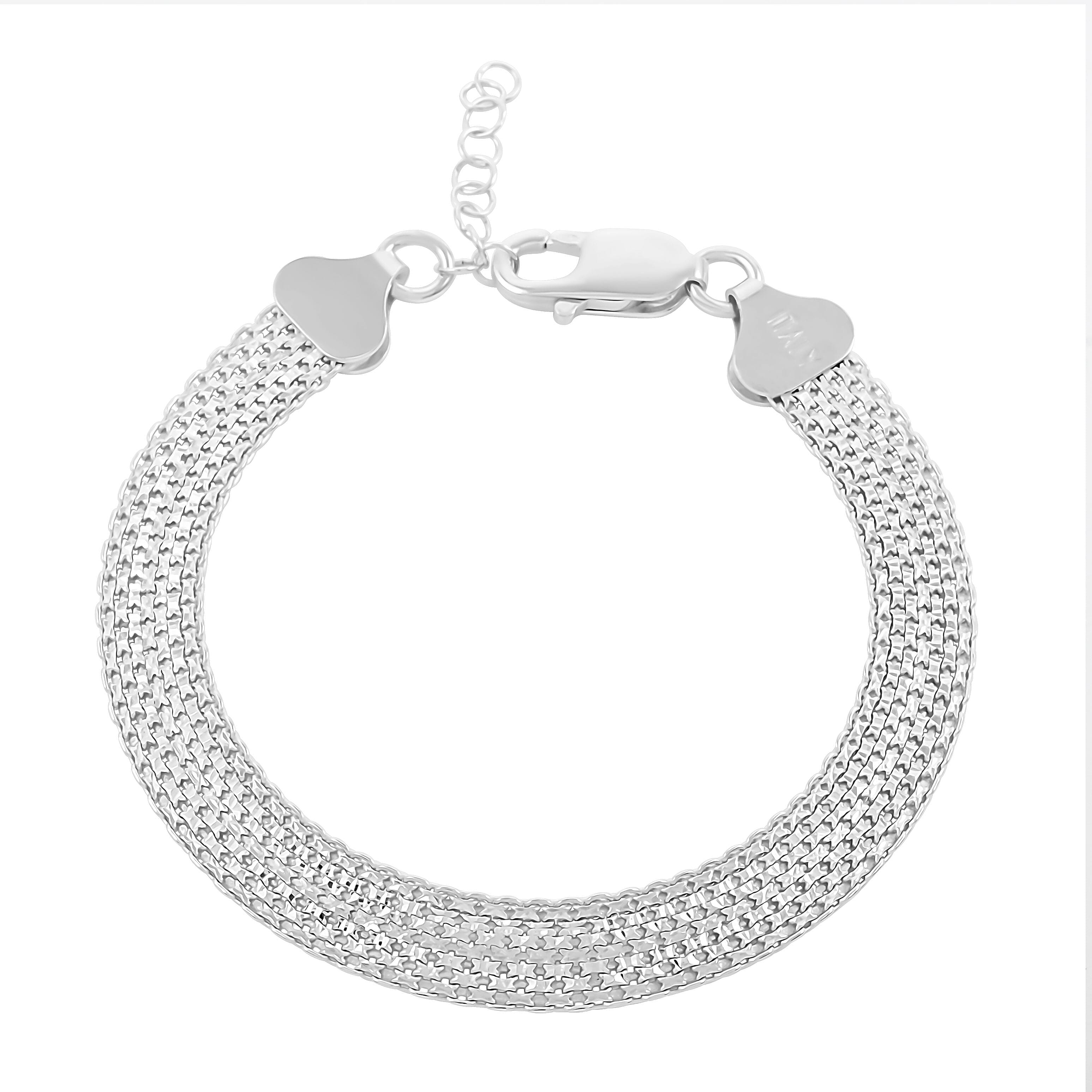 Italian Sterling Silver Bismark 8 Lines Pave Bracelet (7.00 In) (6.90 g)
