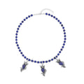 Lapis Lazuli and Black Glass Beaded Necklace 18-20 Inches with 3 Owl Charm Pendant in Black Oxidized Silvertone 115.00 ctw - Sticky add to cart bar