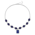 Lapis Lazuli and White Austrian Crystal Necklace 20 Inches in Silvertone 90.00 ctw - Sticky add to cart bar