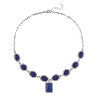 Lapis Lazuli and White Austrian Crystal Necklace 20 Inches in Silvertone 90.00 ctw