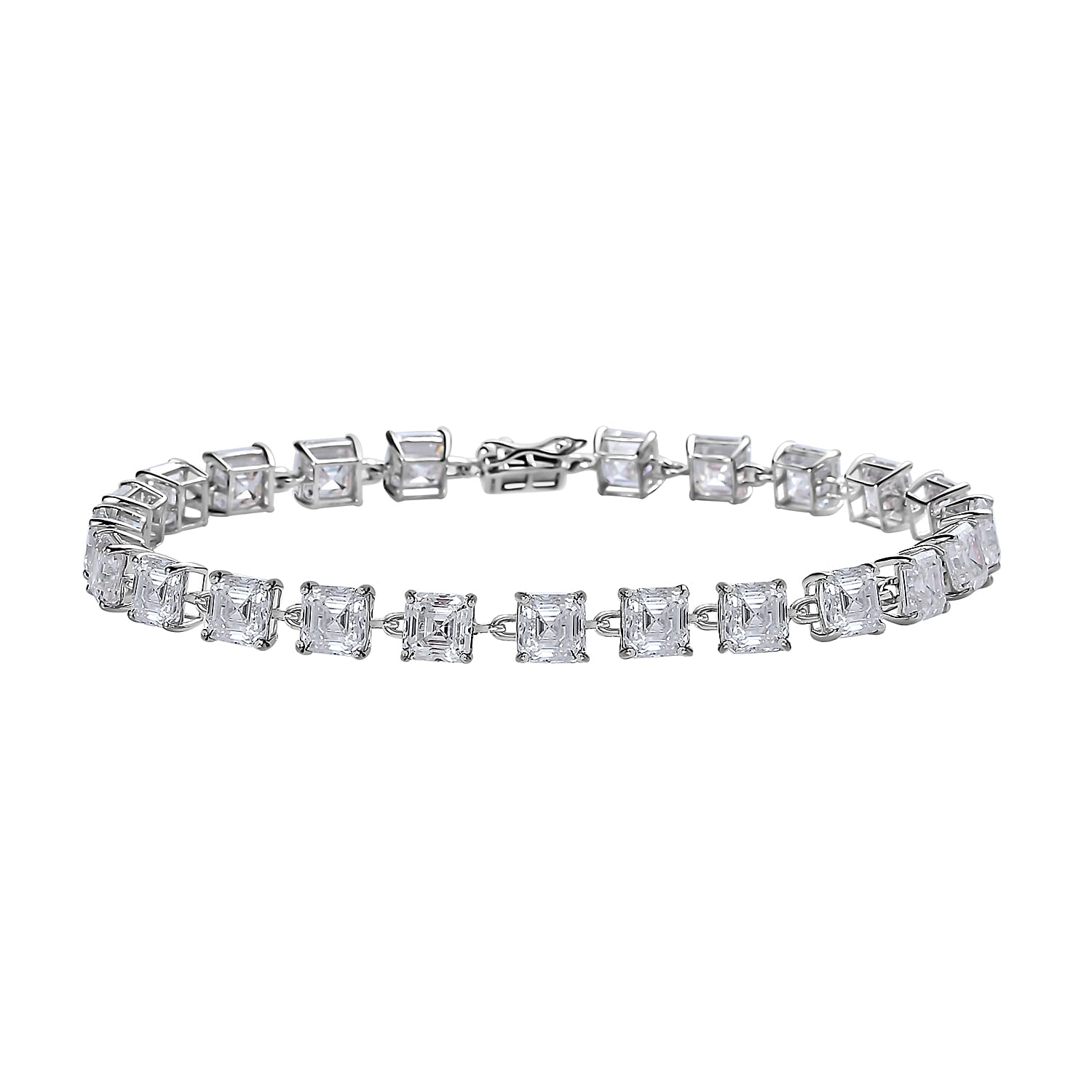 LUXORO 10K White Gold Asscher Cut Moissanite Link Bracelet (6.50 In) 4 Grams 13.85 ctw (Delivery in 7-10 Business Days)