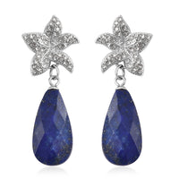 Lapis Lazuli, White Austriian Crystal Earrings in Stainless Steel 16.40 ctw