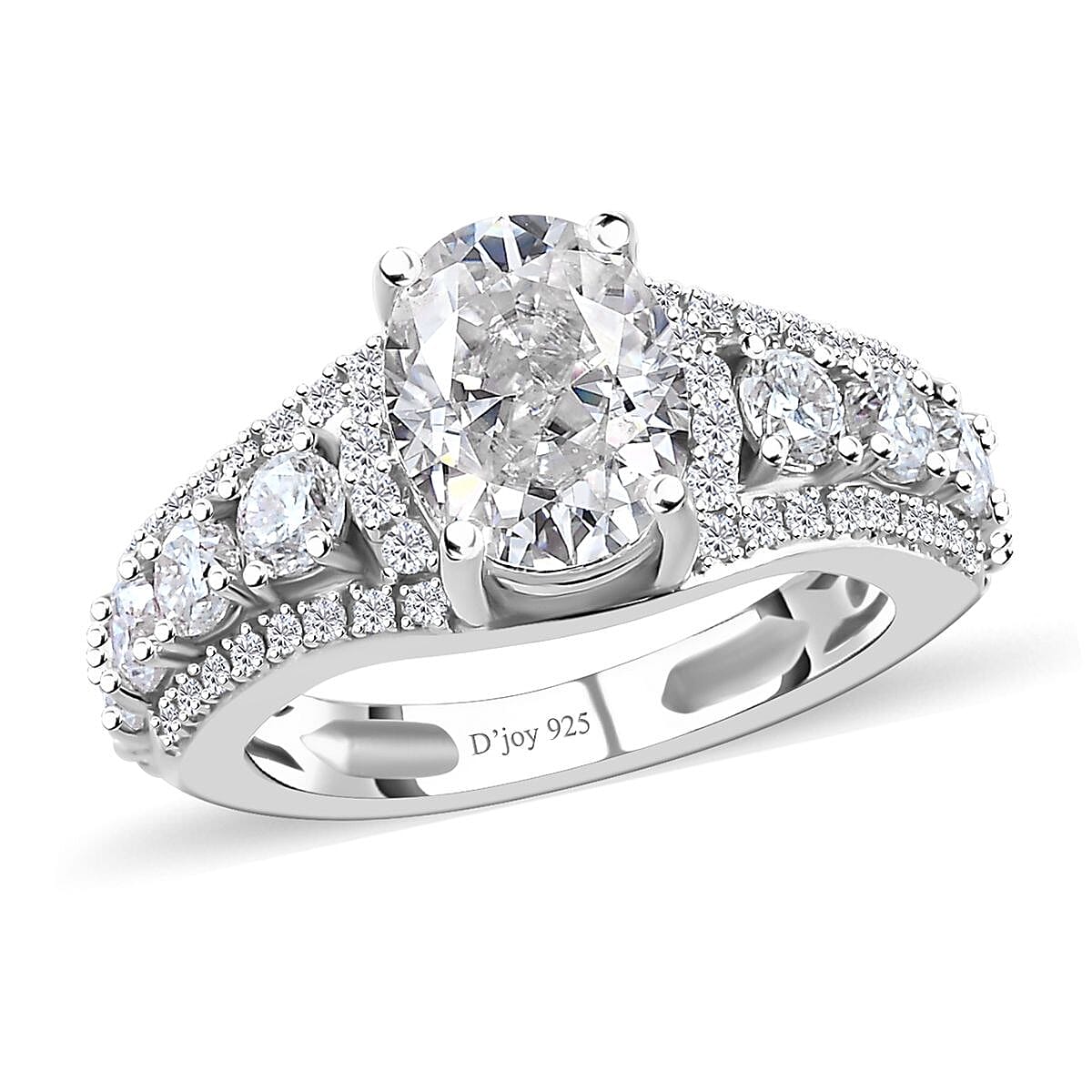 Moissanite (Ovl 9x7mm) Ring in Rhodium Over Sterling Silver (Size 10.0) 3.00 ctw