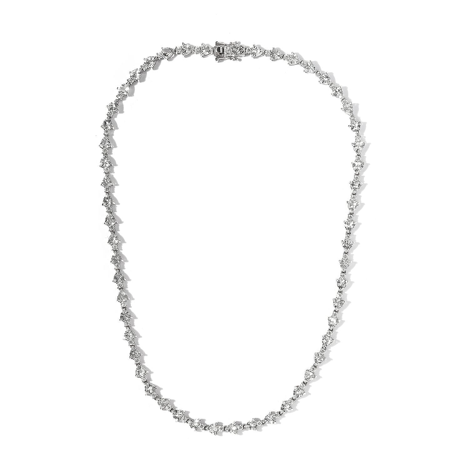 Mexican Hyalite Opal and Moissanite Tennis Necklace 18 Inches in Platinum Over Sterling Silver with Free UV Torch 23.10 ctw