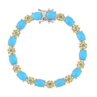 American Natural Sleeping Beauty Turquoise and Malgache Neon Apatite Bracelet in 14K YG and Rhodium Over Sterling Silver (6.50 In) 9 Grams 12.15 ctw