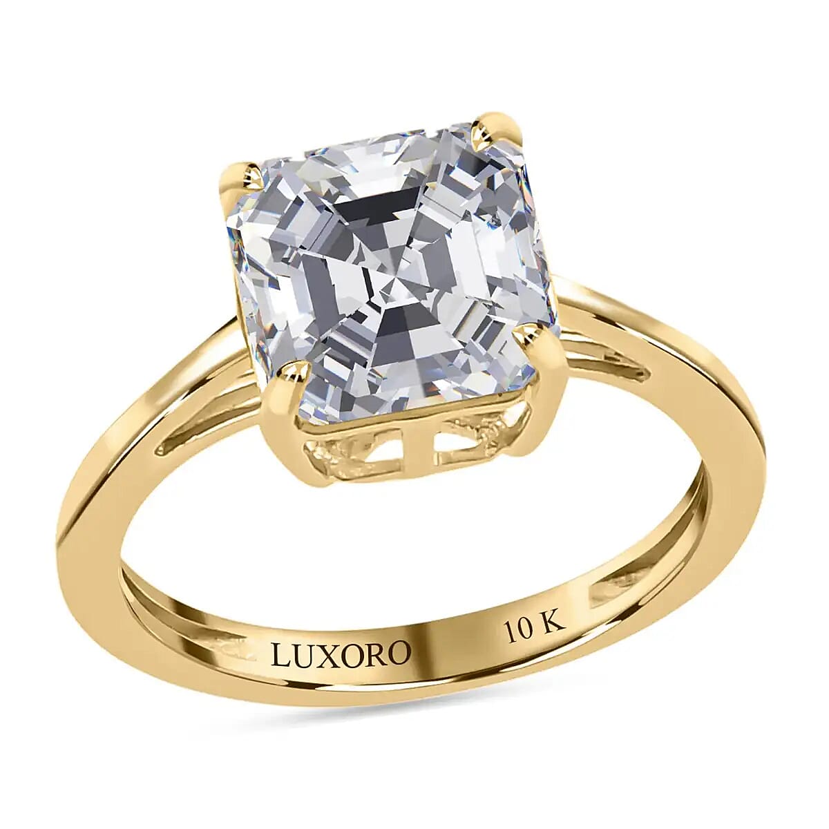 Luxoro 10K Yellow Gold Asscher Cut Moissanite Solitaire Ring 2.50 ctw