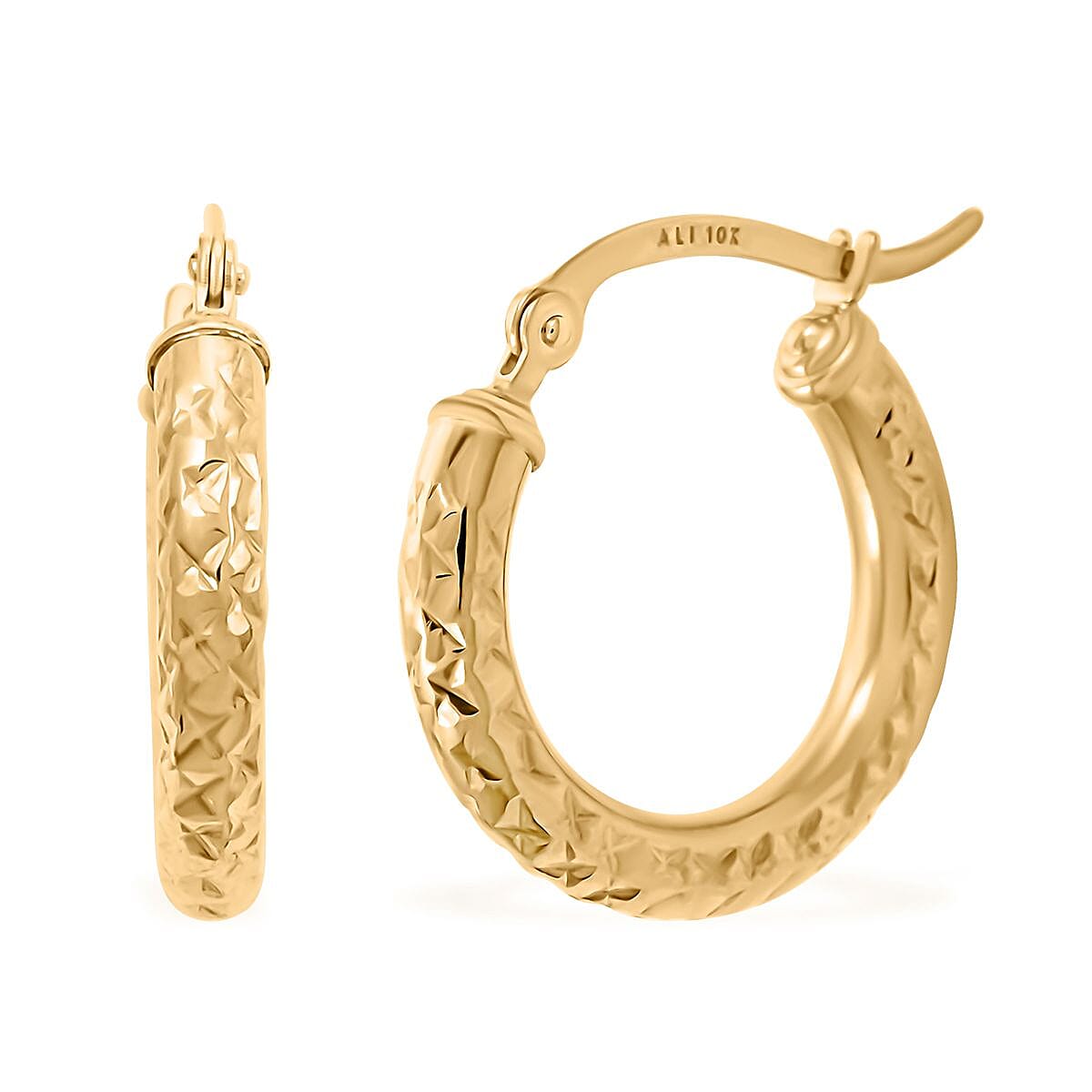 10K Yellow Gold Diamond-cut Hoop Earrings 1.10 Grams