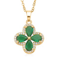 Green Glass and Simulated Diamond Four-petal Flower Necklace 20-22 Inches in Goldtone 0.10 ctw - Sticky add to cart bar