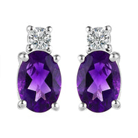 Amethyst and White Topaz Stud Earrings in Sterling Silver and Stainless Steel 1.60 ctw
