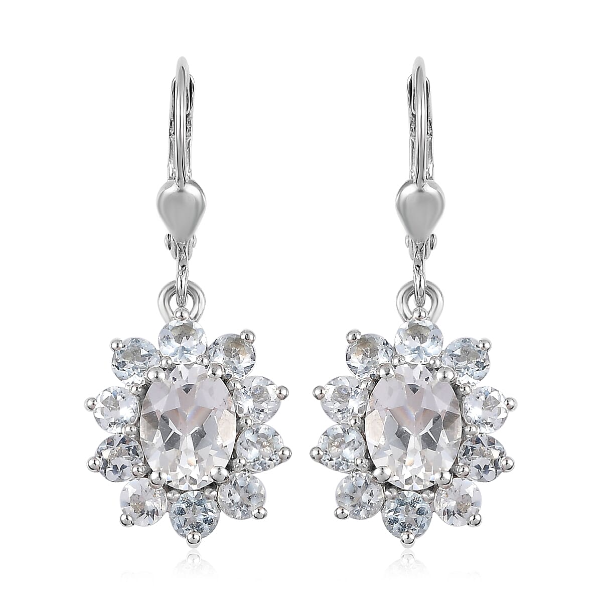 Premium Brazilian Goshenite Floral Earrings in Platinum Over Sterling Silver 4.00 ctw