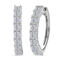 One Time Only Moissanite (Cush 4x4 mm) Hoop Earrings in Platinum Over Sterling Silver 5.50 ctw