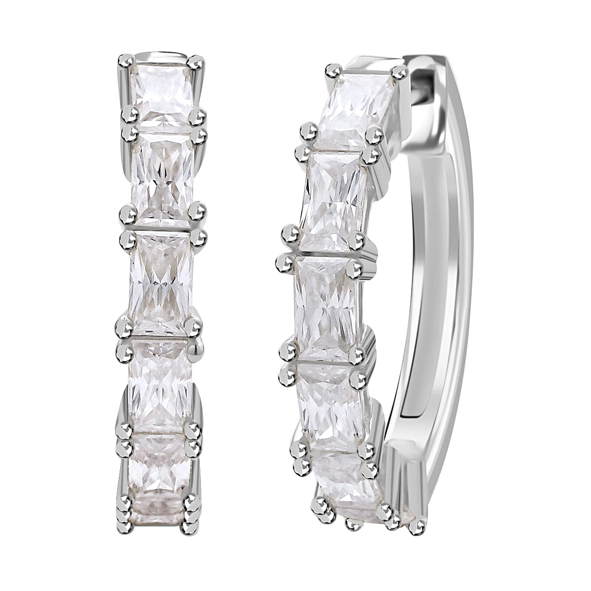 Princess Cut Moissanite (Bgt 5x3mm) Hoop Earrings in Vermeil YG Over Silver (7.30 g) 3.50 ctw