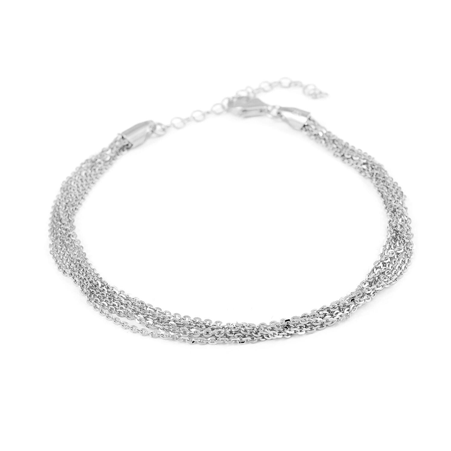 Italian Rhodium Over Sterling Silver Brillantina 7 Lines Chain Bracelet (9.00 In) (7.50 g)