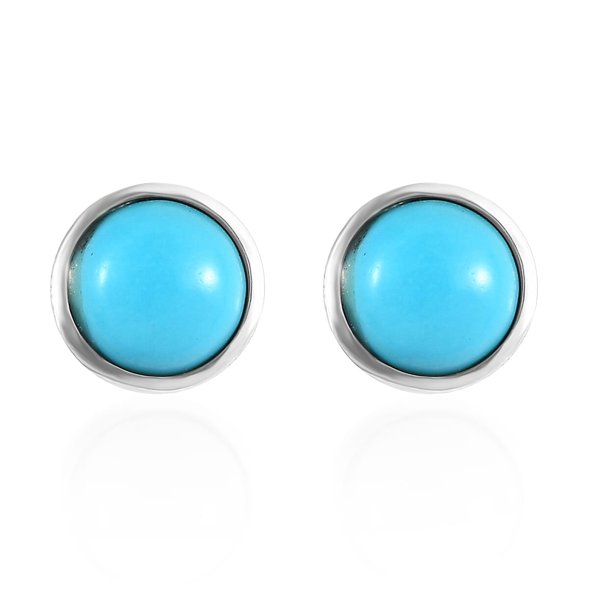 Premium American Natural Sleeping Beauty Turquoise Solitaire Stud Earrings in Platinum Over Sterling Silver 1.00 ctw