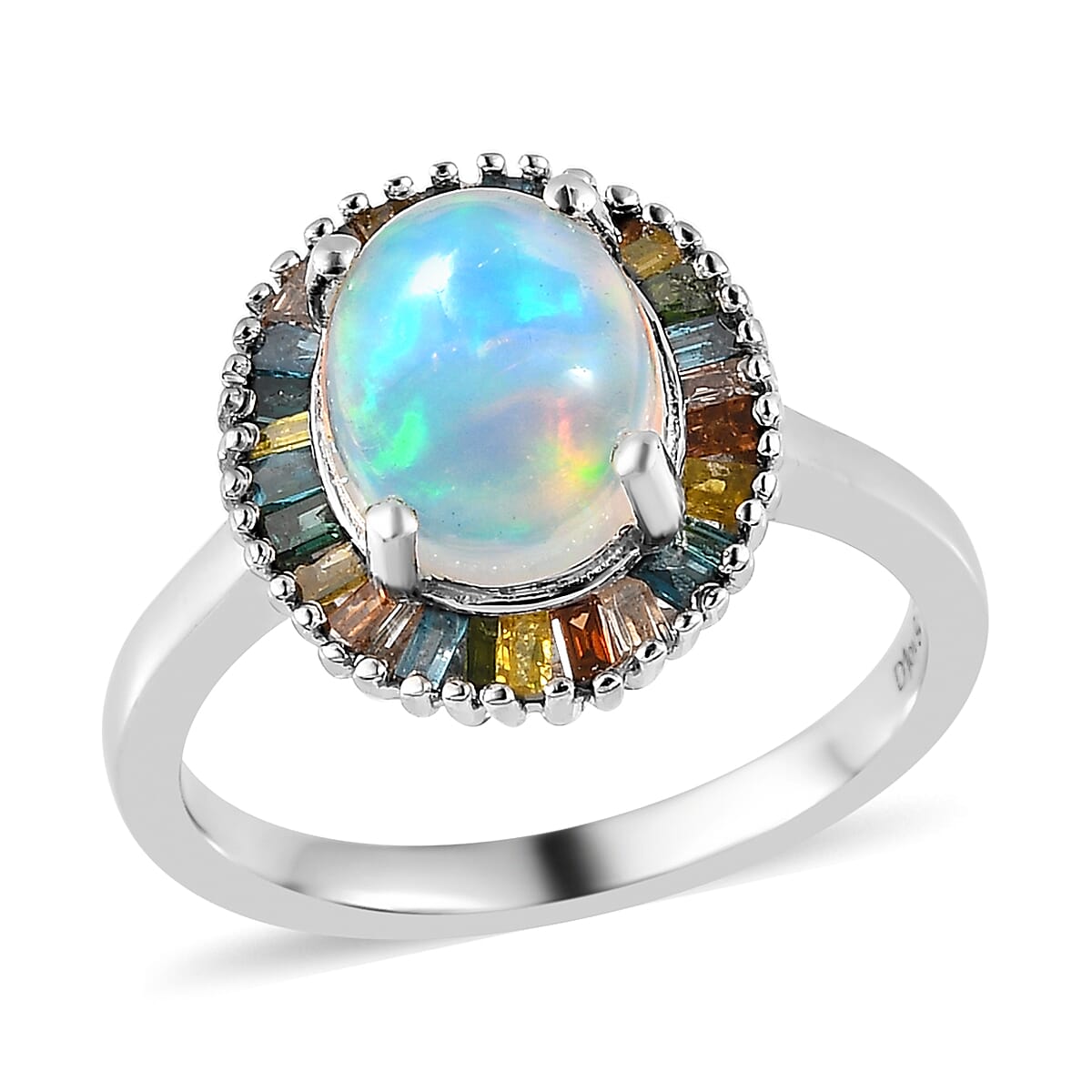 Premium Ethiopian Welo Opal and Multi Diamond Halo Ring in Platinum Over Sterling Silver 1.65 ctw